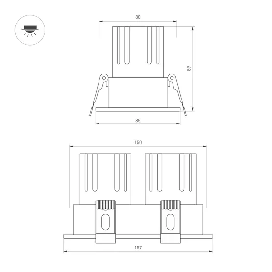 Фото #2 товара Светильник MS-FLOW-BUILT-S157x85-2x12W Warm3000 (WH, 55 deg, 230V) (Arlight, IP20 Металл, 5 лет)