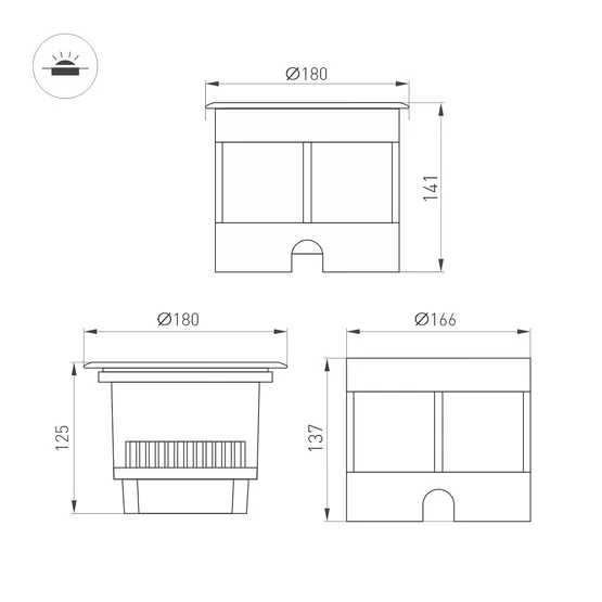 Фото #3 товара Светильник LTD-DAFNA-GROUND-R180-25W Warm3000 (SL, 35 deg, 230V) (Arlight, IP67 Металл, 5 лет)