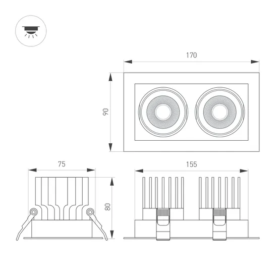 Фото #2 товара Светильник MS-VORTEX-BUILT-S170x90-2x12W Warm3000 (WH-WH, 40 deg, 230V) (Arlight, IP20 Металл, 5 лет)