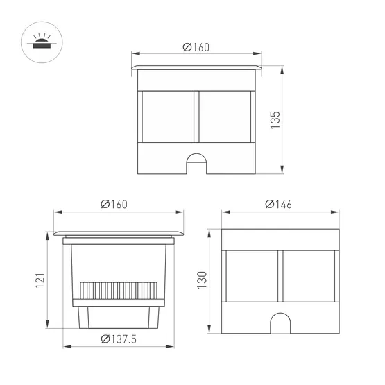 Фото #3 товара Светильник LTD-DAFNA-GROUND-R160-16W Warm3000 (SL, 35 deg, 230V) (Arlight, IP67 Металл, 5 лет)