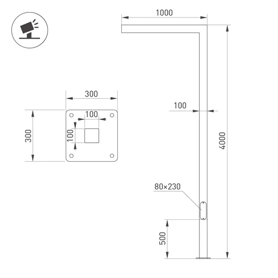 Фото #2 товара Опора OXOR-STER-G-1000x100x100-L4000-52W Warm3000 (BK, 230V) IP65 (Arlight, -)