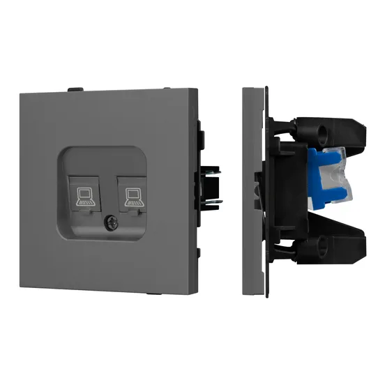 Фото #1 товара Механизм компьютерной розетки двойной SCT-TENDO-MPC2-SFPL-GR (RJ-45, CAT6) (Arlight, -)