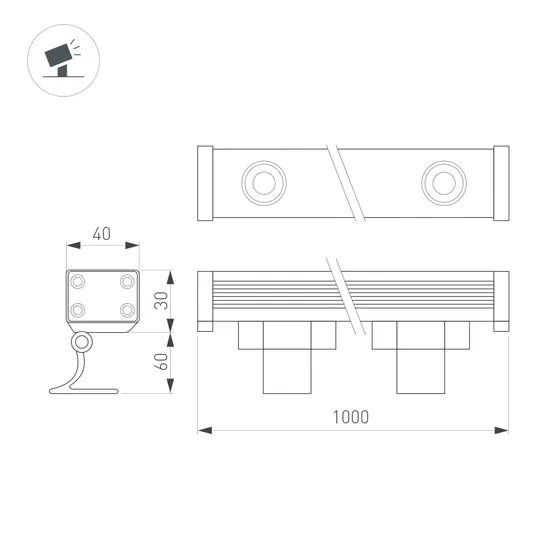 Фото #2 товара Линейный прожектор AR-LINE-1000-24W Warm3000 (GR, 30 deg, 230V) (Arlight, IP65 Металл, 3 года)