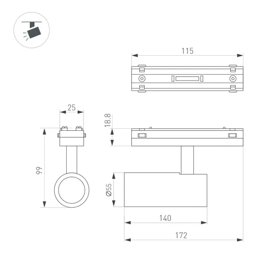 Фото #2 товара Светильник MAG-VIBE-SPOT-R55-18W Warm3000 (BK, 24 deg, 48V) (Arlight, IP20 Металл, 5 лет)