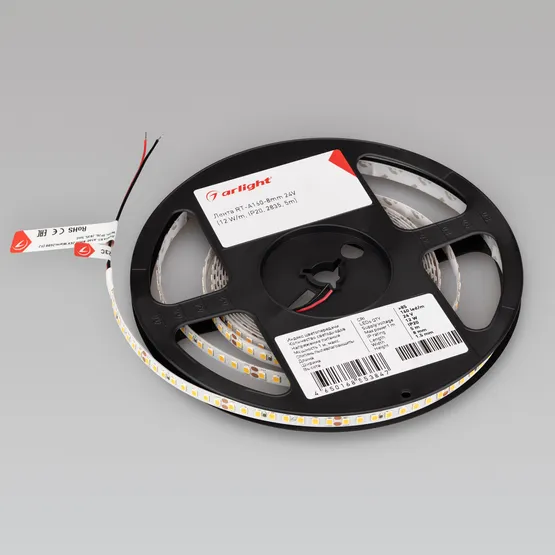 Фото #4 товара Светодиодная лента RT-A160-8mm 24V Warm3000 (12 W/m, IP20, 2835, 5m) (Arlight, высок.эфф.150 лм/Вт)